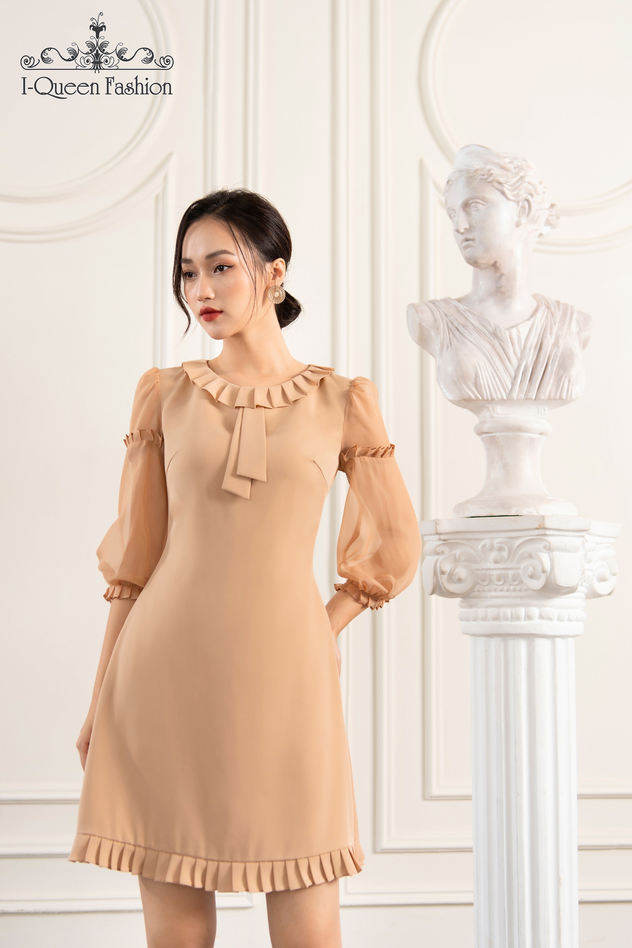 Váy suông A xếp ly cổ - 2853